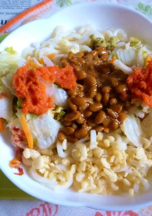 醤油うどん風冷やしうどん55納豆白菜漬2-レシピのメイン写真