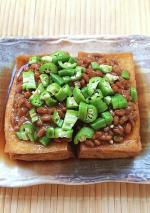 レンジで３分厚揚げにオクラ納豆のせポン酢-レシピのメイン写真
