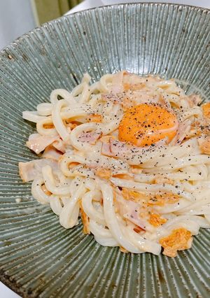 カルボ風釜玉うどん-レシピのメイン写真