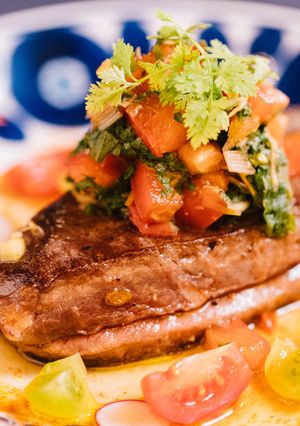 厚切りステーキのピリ辛ポン酢と野菜ソース-レシピのメイン写真