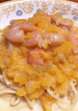 簡単♡エビとカボチャのクリームパスタ-レシピのメイン写真