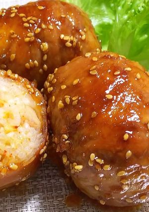 肉巻きキムチおにぎり☆にんにく照焼きダレ-レシピのメイン写真