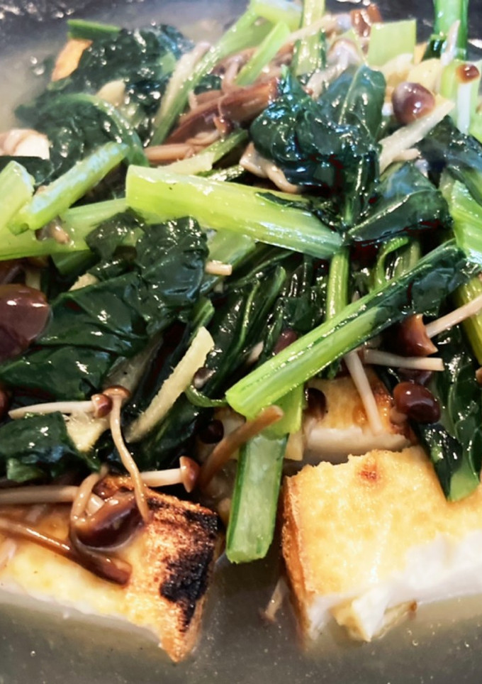 焼き厚揚げの小松菜と山茶茸のあんかけ-レシピのメイン写真