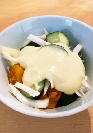 蒸しかぼちゃときゅうり、玉ねぎのマヨかけ-レシピのメイン写真