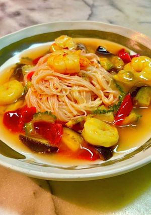 ゴーヤビーツエビアサリ餡掛素麺チャンプル-レシピのメイン写真