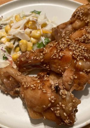 鶏手羽元の甘辛ゴマがらめ＆野菜スープ-レシピのメイン写真