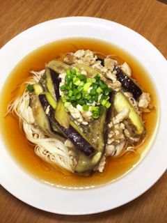 茄子と鶏そぼろの餡掛けそうめん-レシピのメイン写真