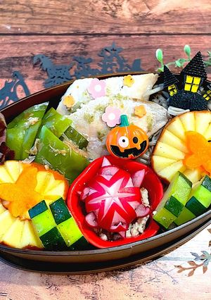 神無月１　鮭の柚子胡椒　ハロウィン弁当-レシピのメイン写真