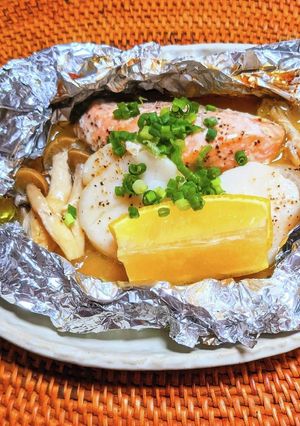 生鮭とホタテの醤油バターホイル焼き-レシピのメイン写真