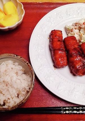 夕飯　豚肉の厚揚げ巻き-レシピのメイン写真