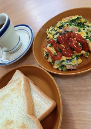 「ほうれん草ベーコン」スクランブルエッグ-レシピのメイン写真