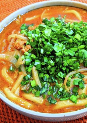 豚ひき肉とニラのカレーうどん-レシピのメイン写真