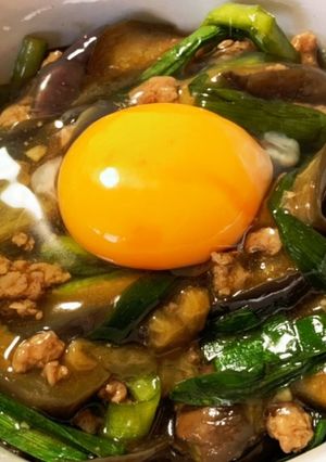 ニラたっぷり！麻婆茄子丼-レシピのメイン写真