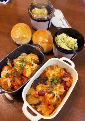 茄子とトマトチーズ焼き〜薩摩芋サラダ弁当-レシピのメイン写真