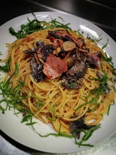 紫シメジと栗茸のバター醤油クリームパスタ-レシピのメイン写真