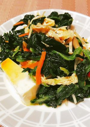絹豆腐niおひたし・胡麻和え乗せ-レシピのメイン写真