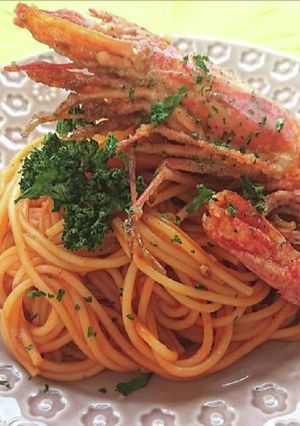 レトルトでらくしてミートソースエビパスタ-レシピのメイン写真