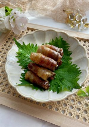お弁当にも豚バラ肉のくるくるしそ巻き-レシピのメイン写真