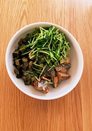 スピード飯 ナスと鯖味噌煮オートミール丼-レシピのメイン写真
