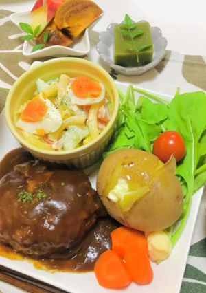 子供が喜ぶハンバーグメインの夕飯メニュー-レシピのメイン写真