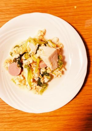 レタスと卵とソーセージと豆腐の中華炒め-レシピのメイン写真