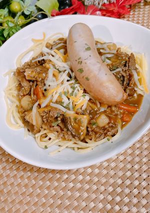 きのこたっぷりカレーdeパスタにしたよー-レシピのメイン写真