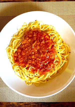 ピリ辛和風トマたまパスタ-レシピのメイン写真