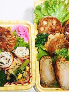 【夫婦弁当140】蓮根はさみ焼きと肉巻き-レシピのメイン写真