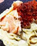 海苔の香り♪生サーモンのクリームパスタ