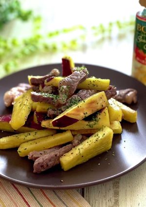 薩摩芋と牛肉のガーリックオイル炒め-レシピのメイン写真