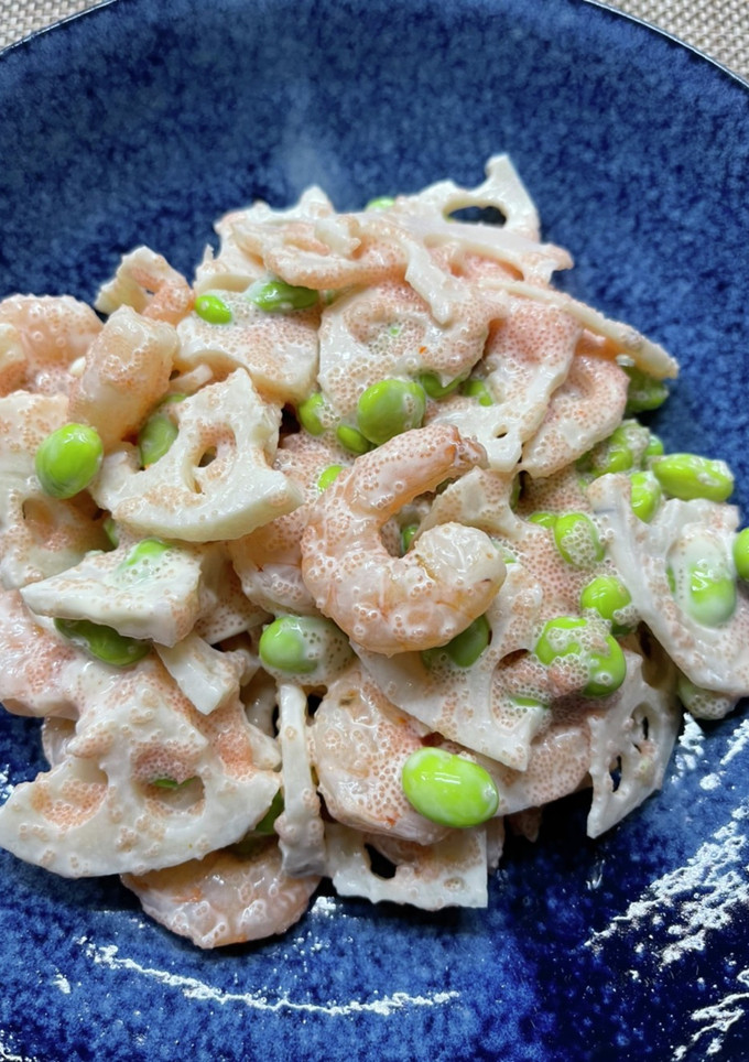 蓮根と海老、枝豆の明太マヨあえ-レシピのメイン写真