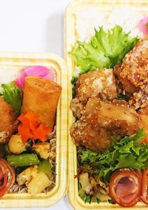 【夫婦弁当142】鳥唐揚げと白菜の春巻-レシピのメイン写真
