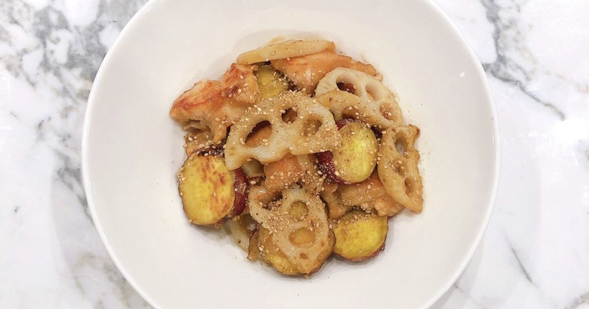 さつまいもとれんこんと鶏胸肉の甘酢炒め by なみぽり