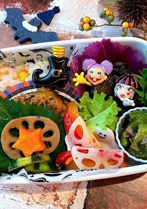 神無月13　ひじきバーグ　ハロウィン弁当-レシピのメイン写真