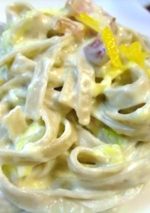 白菜とベーコンのそばパスタ 柚子クリーム-レシピのメイン写真