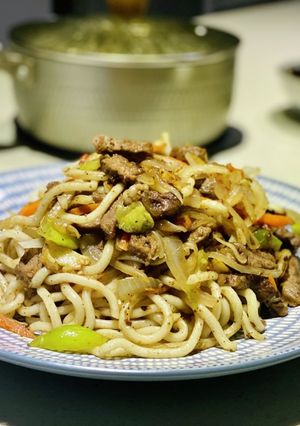ちょっと贅沢な焼きうどん&ビーフステーキ-レシピのメイン写真