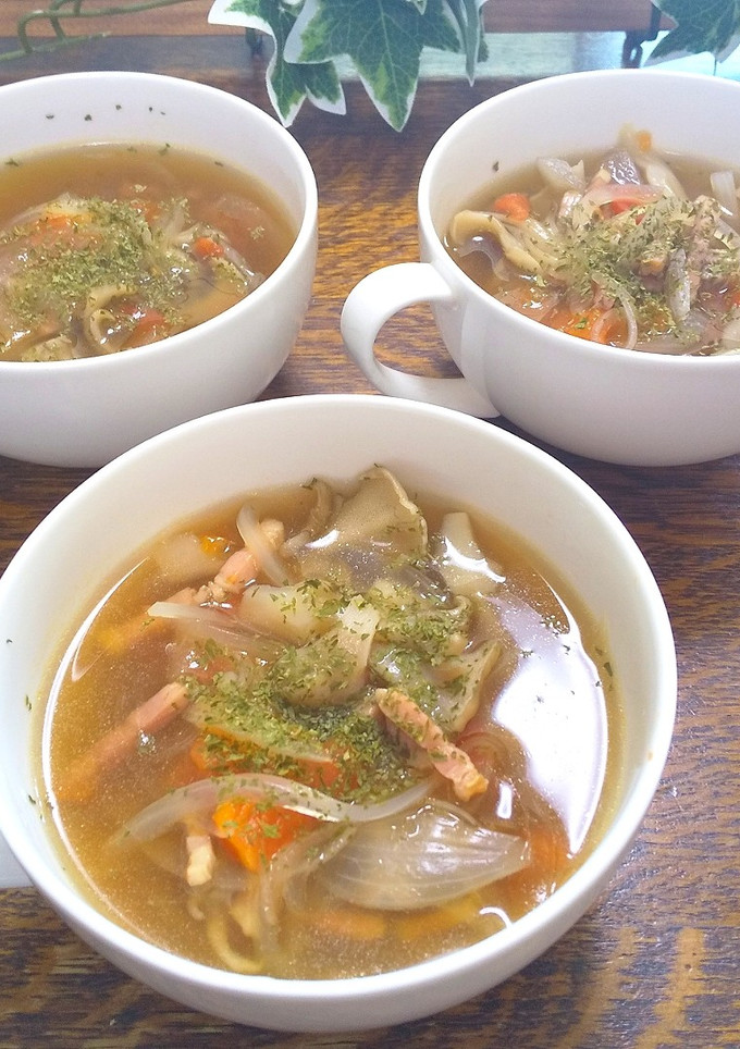 超簡単！舞茸とトマトとベーコンのスープ-レシピのメイン写真