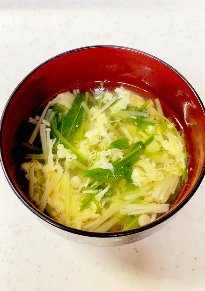 えのき 水菜 かきたまの味噌汁^^-レシピのメイン写真
