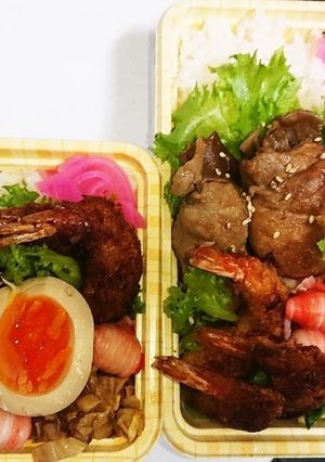 【夫婦弁当145】舞茸肉巻きとエビフライ-レシピのメイン写真