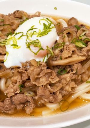 簡単!温玉のせ肉うどん!-レシピのメイン写真
