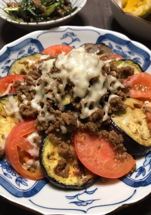 焼き茄子とトマトの肉味噌チーズかけ-レシピのメイン写真