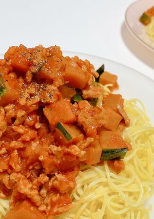 かぼちゃのミートスパゲティ-レシピのメイン写真
