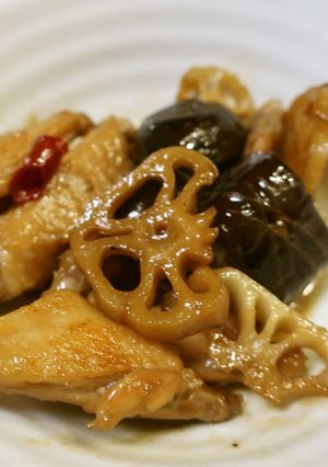 手羽中とナスとレンコンのてり煮-レシピのメイン写真