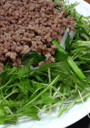 水菜とひき肉のスタミナエスニックサラダ-レシピのメイン写真