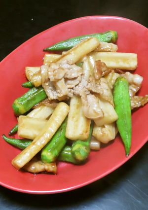 ちくわぶとオクラと三枚肉のオイスター炒め-レシピのメイン写真