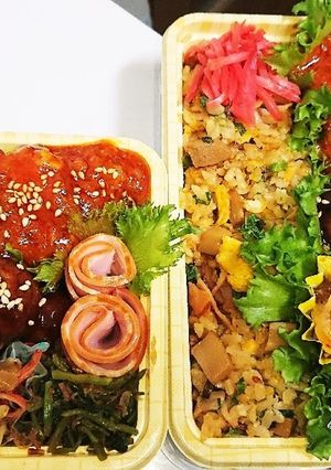 【夫婦弁当148】炒飯と海老チリと白菜-レシピのメイン写真