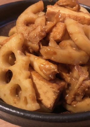 甘酒でつくる、れんこんと厚揚げの甘辛炒め-レシピのメイン写真