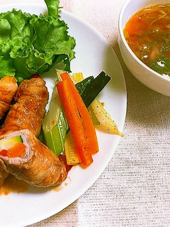 彩野菜の肉巻きとさっぱりスープ-レシピのメイン写真