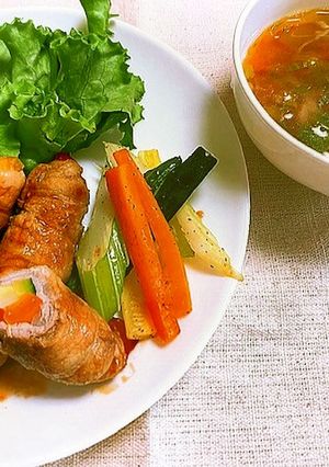 彩野菜の肉巻きとさっぱりスープ-レシピのメイン写真