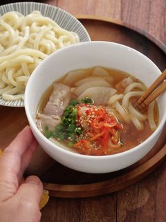 10分で!豚ばら大根キムチのつけうどん-レシピのメイン写真